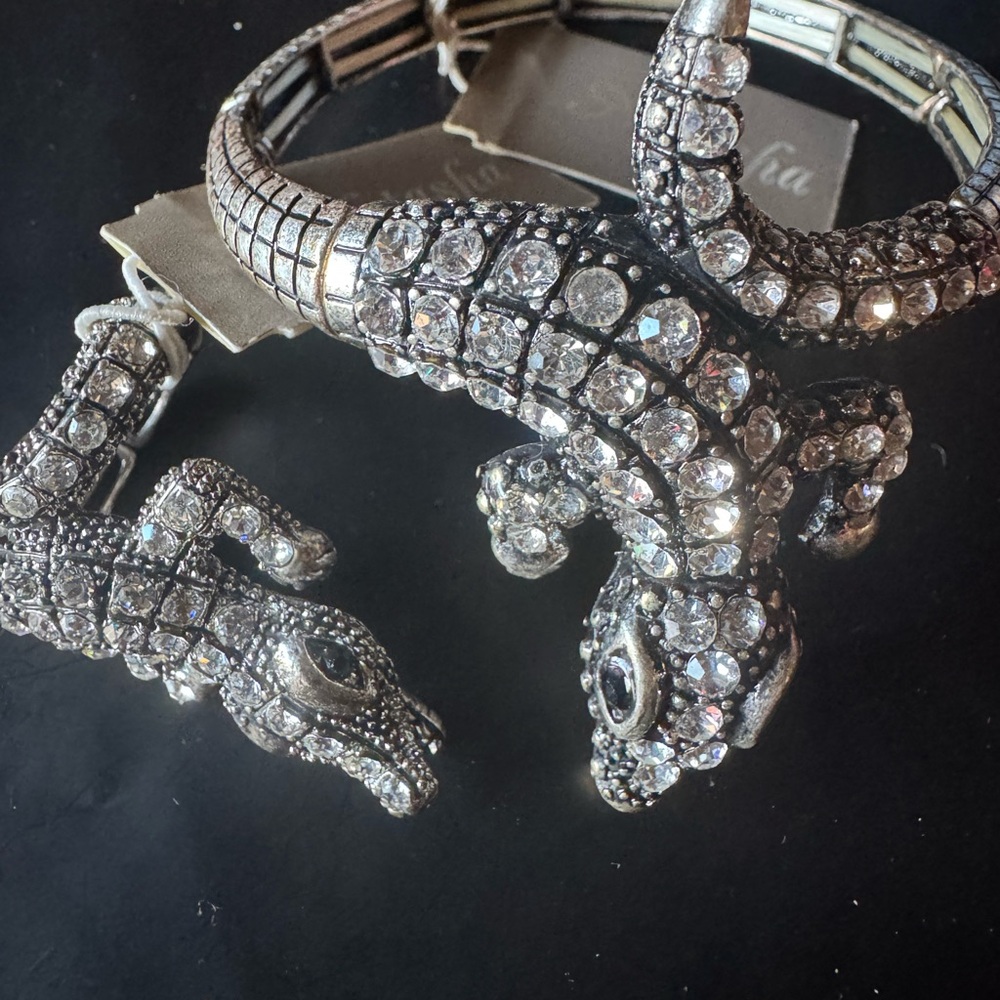Natasha Silver Crystal Alligator Bracelet & Ring